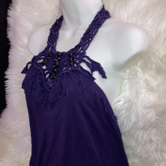 BEBE Purple Braided Fringe Beads Halter Top Shelf Bra Top M - Picture 3 of 16